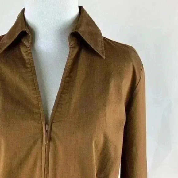 Coldwater Creek Top M brown zip collared career - Picture 2 of 7